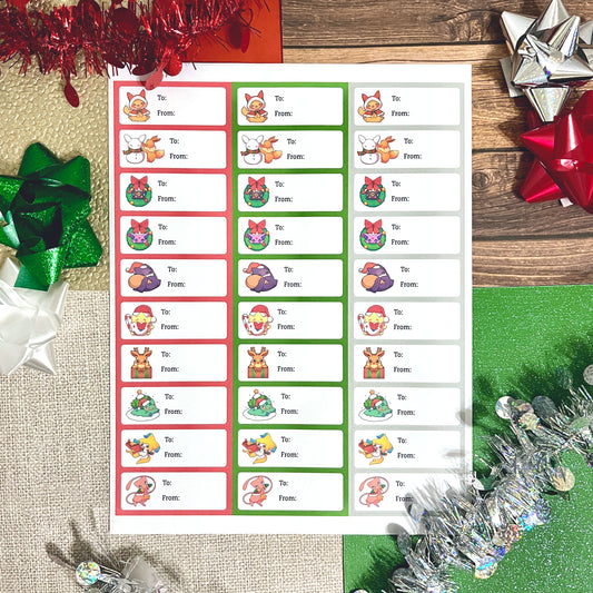 Pokemon Christmas Gift Tags (30 Labels)