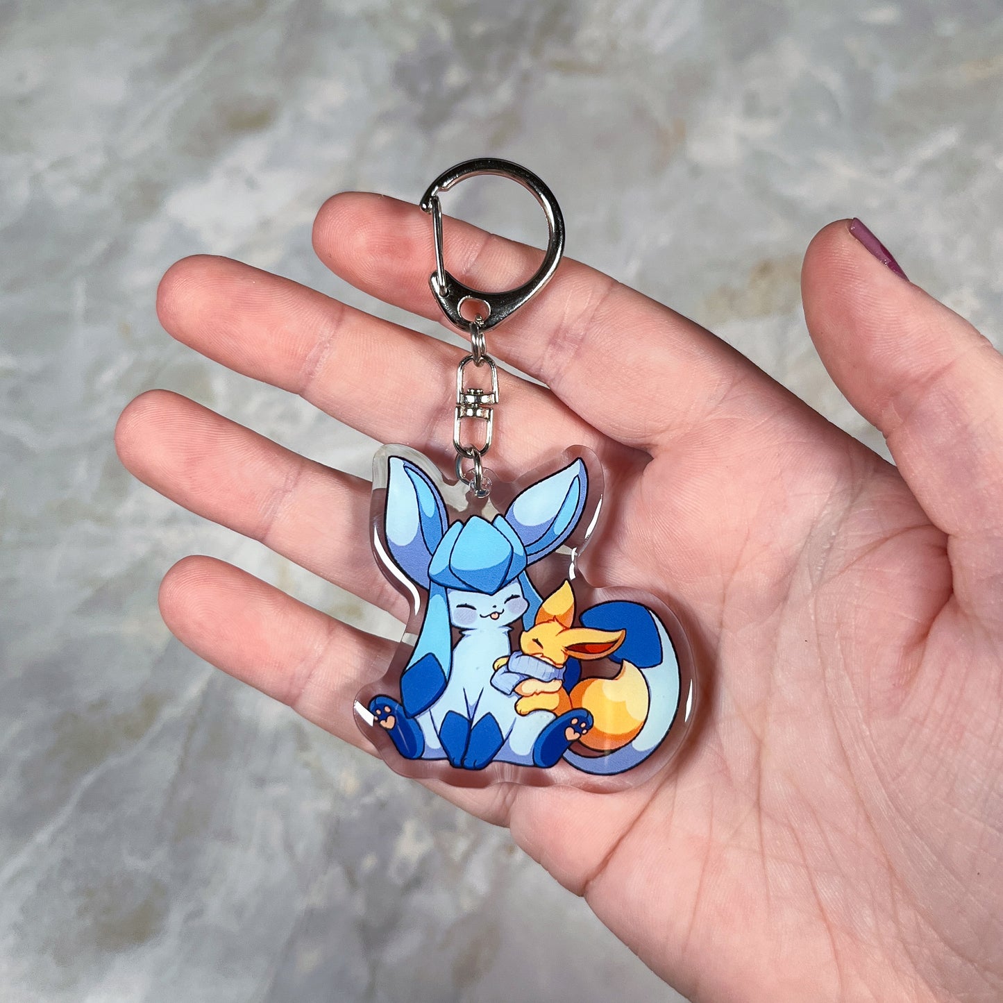 Glaceon With Eevee Keychain