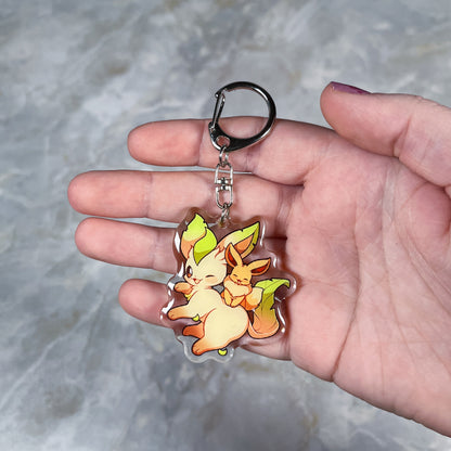 Leafeon With Eevee Keychain