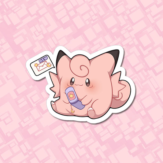 Clefable with Phone Vinyl Sticker