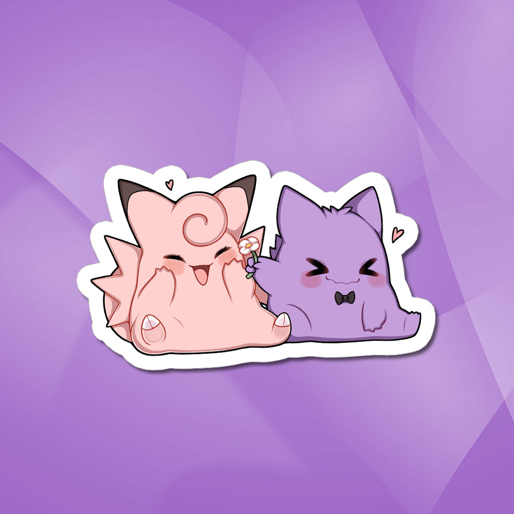 Clefable & Gengar with Flower Vinyl Sticker