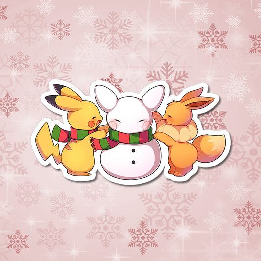 Pikachu & Eevee Snowman Vinyl Sticker