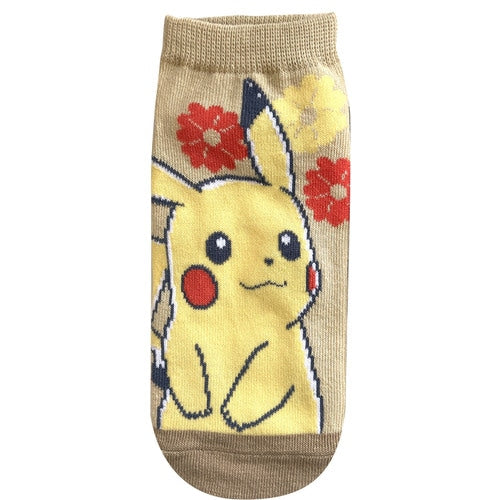 Pikachu (Tan with Flowers) Ankle Socks